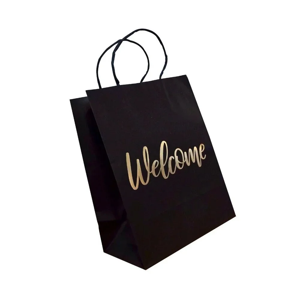 Medium Size Gift Bags - Gold Foil - Welcome Black